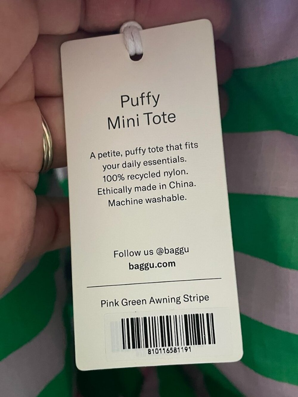 Rare Baggu Cloud/Puffer Mini Tote Pink & Green Striped - Picture 4 of 8